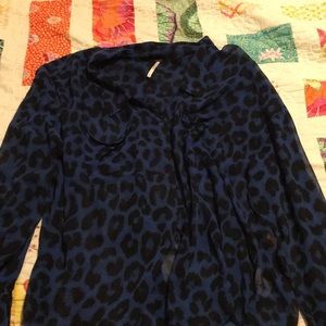 Blue leopard print free people blouse